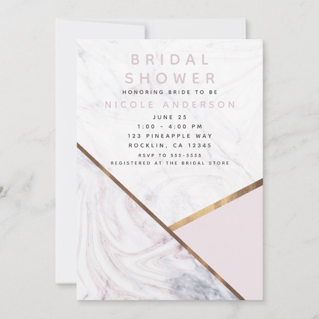 Rose Gold Marble Swirl Blush Pink Bridal Shower Invitation (Front)