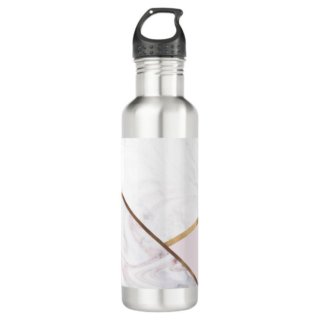 Rose Gold Marble Swirl & Blush Pink Bronze Glam 710 Ml Water Bottle (Front)