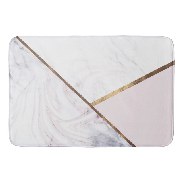 Rose Gold Marble Swirl & Blush Pink Bronze Glam Bath Mat (Front)