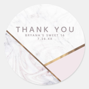 Rose Gold Marble Swirl & Blush Pink Bronze Glam Classic Round Sticker