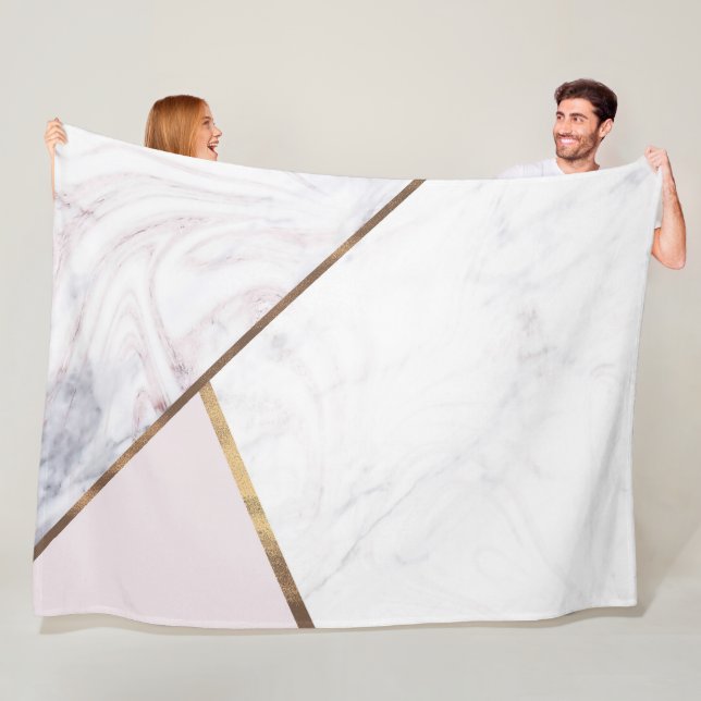 Rose Gold Marble Swirl & Blush Pink Bronze Glam Fleece Blanket (In Situ)