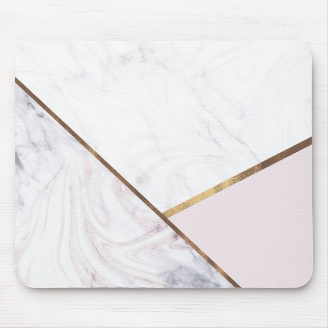 Rose Gold Marble Swirl & Blush Pink Bronze Glam Mouse Mat (Front)