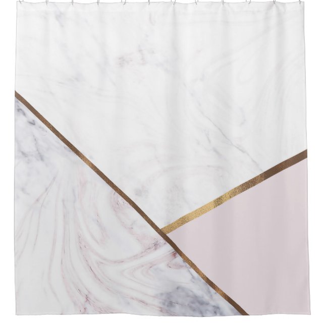 Rose Gold Marble Swirl & Blush Pink Bronze Glam Shower Curtain (Front)