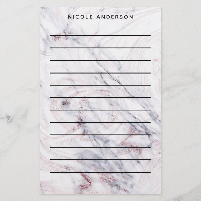 Rose Gold Marble Swirl & Blush Pink Bronze Glam Stationery (Front)