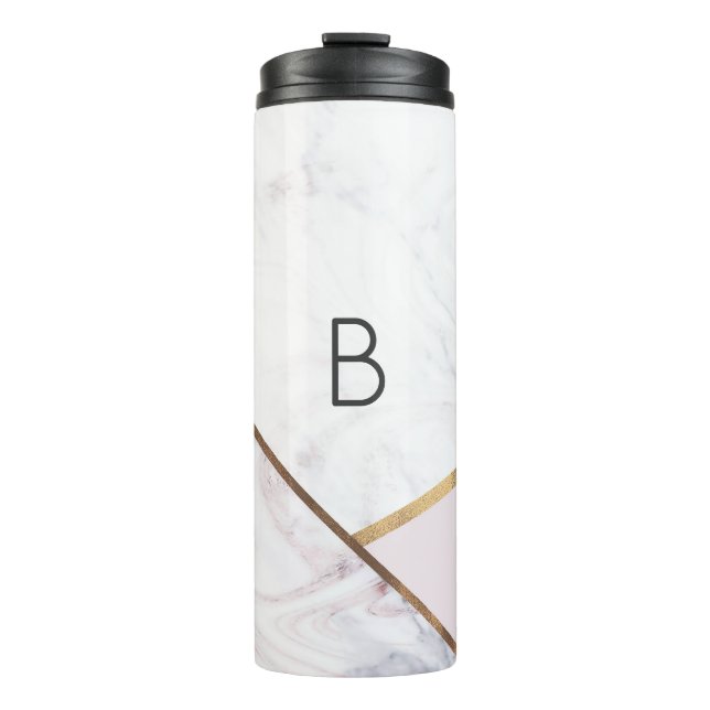 Rose Gold Marble Swirl & Blush Pink Bronze Glam Thermal Tumbler (Front)