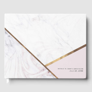 Rose Gold Marble Swirl Blush Pink Wedding Guest Book