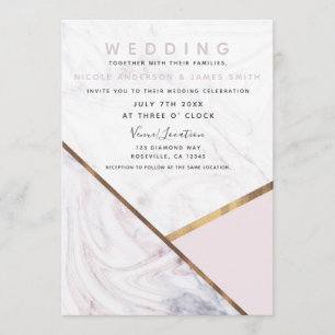 Rose Gold Marble Swirl Blush Pink Wedding Invitation