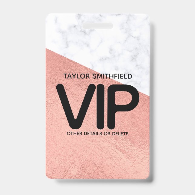 Rose gold marble trendy VIP lanyard badge custom ID Badge (Front)