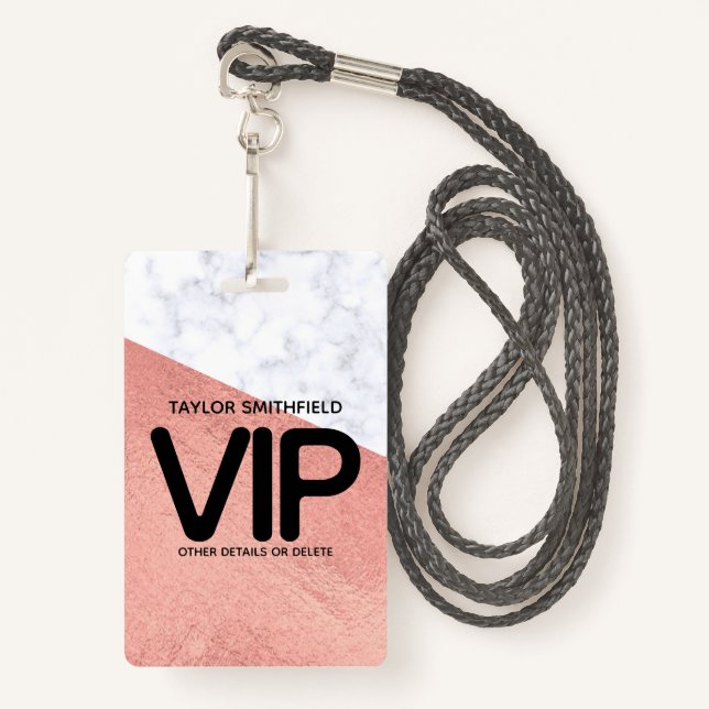 Rose gold marble trendy VIP lanyard badge custom ID Badge (Front with Lanyard)