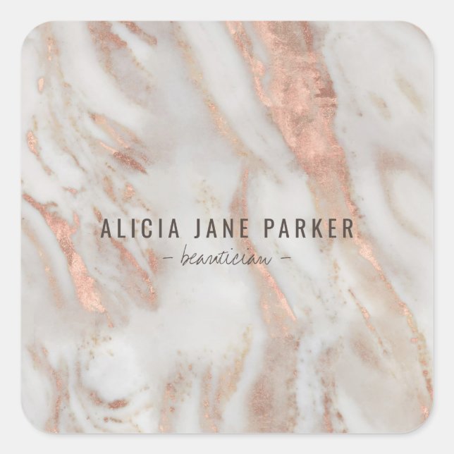 Rose gold marble unique elegant professional square sticker (Front)