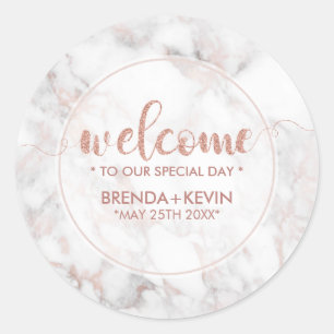 Rose-gold marble & welcome modern typography classic round sticker