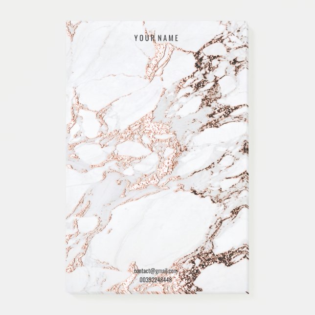 Rose Gold Marble White Gray Copper Lux Name Adress Post-it Notes (Front)