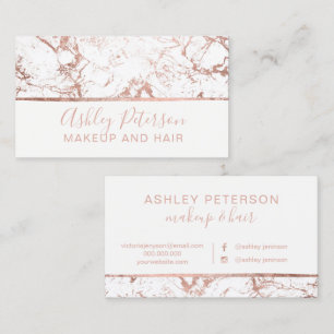Rose gold marble white hair makeup typography business card