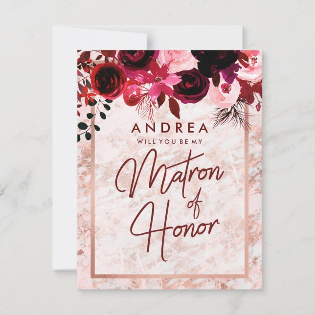 Rose Gold Marble Will You Be My Matron of Honour Invitation (Front)