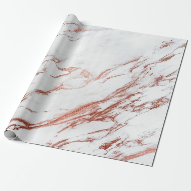 Rose Gold Marble Wrapping Paper (Unrolled)