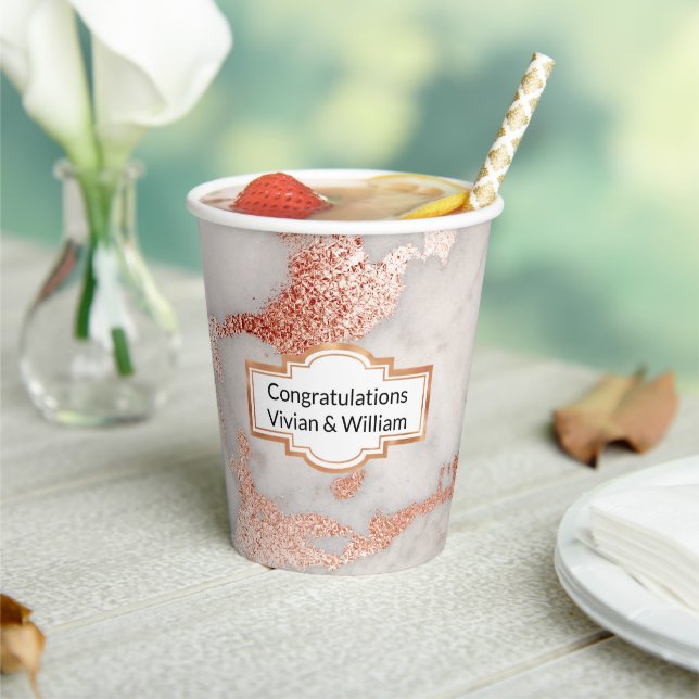 Rose Gold Marbled Personalised Special Occasion  Paper Cups (Insitu)