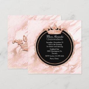 Rose Gold Marbled Quinceanera Invitation