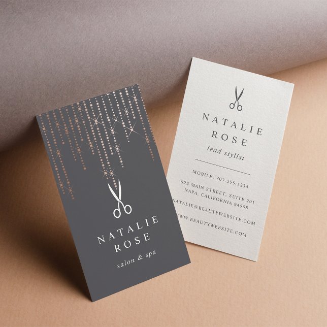 Rose Gold Marquee Hairstylist Business Card (Creator Uploaded)
