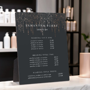 Rose Gold Marquee   Pricing & Services Display Plaque