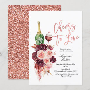 Rose Gold Marsala Floral Cheers to Love Invitation