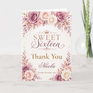 Rose Gold Mauve Sweet Sixteen Thank You Card