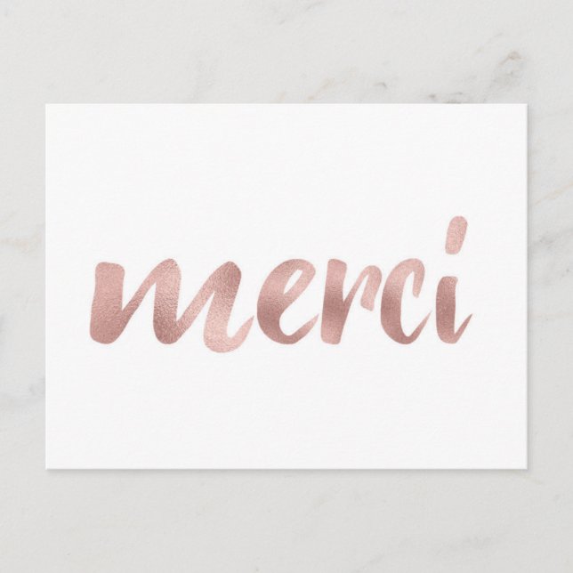 Rose gold merci postcards, thank you, foil font postcard (Front)