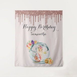 Rose Gold Mermaid Birthday Backdrop Photo Booth Tapestry