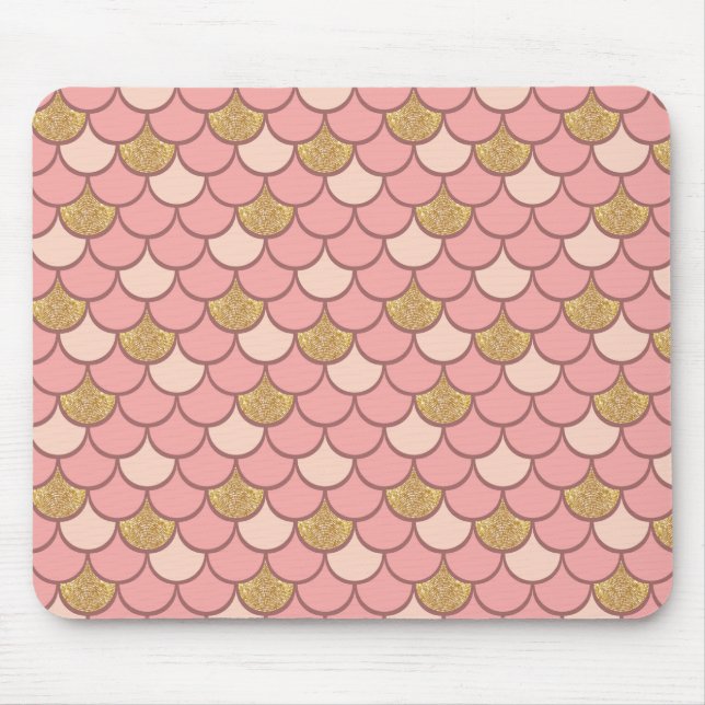 Rose gold mermaid scale with glitter effect mouse mat (Front)