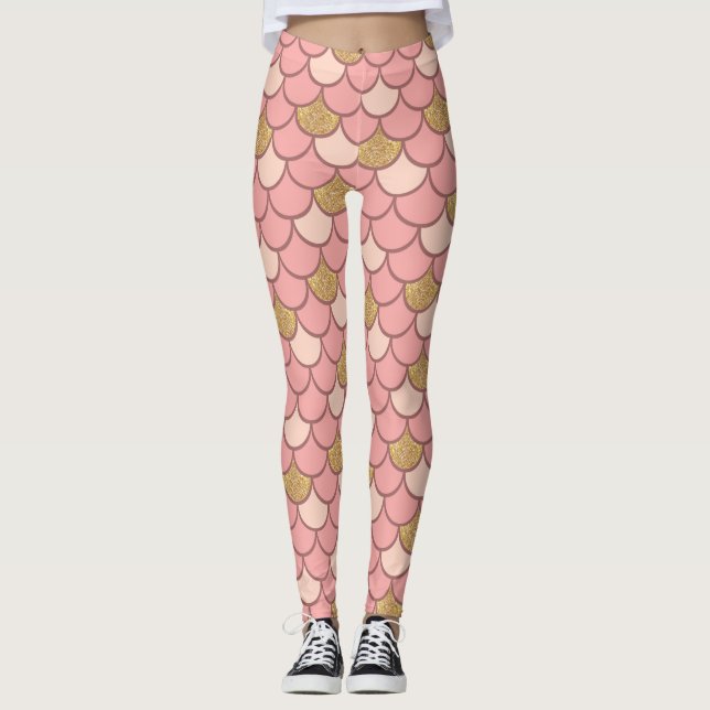 Rose Gold Mermaid Scales with Glitter Leggings (Front)