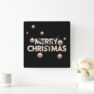 Rose Gold Merry Christmas - Holiday Design Square Wall Clock