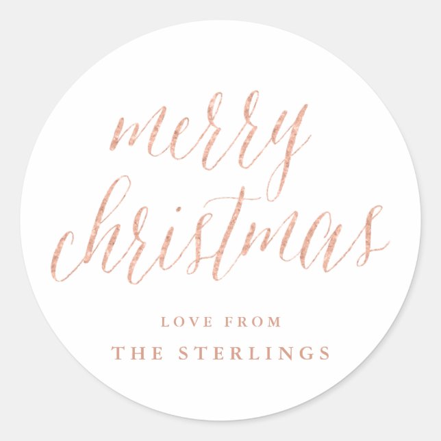 Rose Gold Merry Christmas Holiday Sticker (Front)