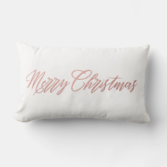 Rose Gold Merry Christmas Lumbar Cushion (Front)