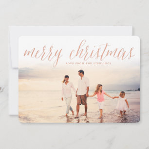 Rose Gold Merry Christmas Script Holiday Card