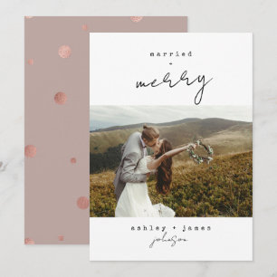 Rose Gold Merry & Married Christmas Photo  Holiday Card