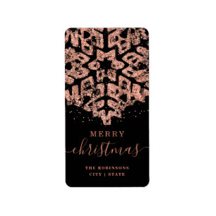 Rose Gold Merry Xmas Holidays Glitter Black  Label