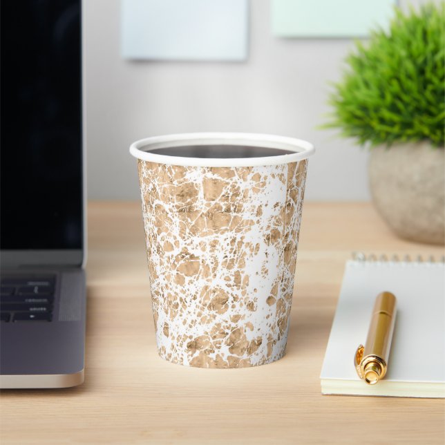 Rose gold messy marble graphic pattern paper cups (Insitu)