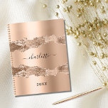 Rose gold metal agate marble name script 2025 planner<br><div class="desc">Rose gold agate,  marble stone print as background.  Personalise and add your name. The name is written with a modern hand lettered style script.</div>