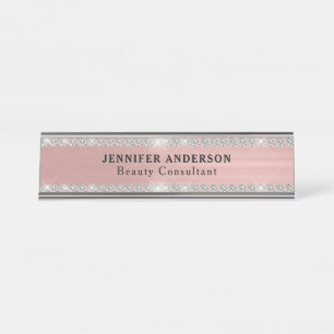 Rose Gold Metal And Glitter Diamond  Desk Name Plate