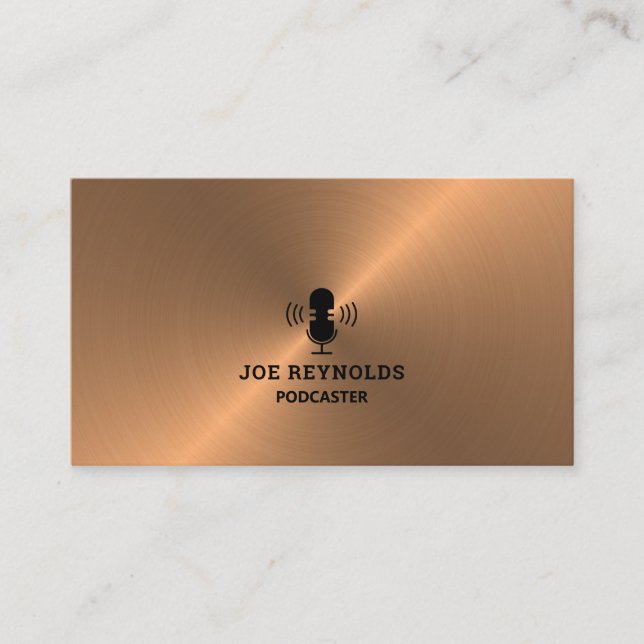 Rose Gold Metal Effect, Podcaster, Podcast Business Card (Front)
