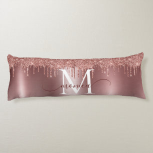 Rose Gold Metal Glitter Drips Monogram Name Body Cushion