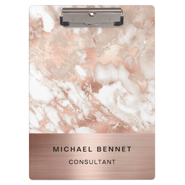 Rose Gold Metal Marble Consultant Business Clipboard (Front)