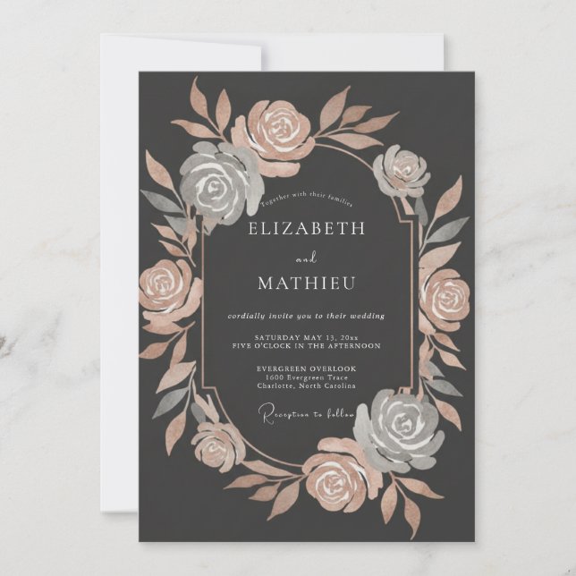 Rose Gold Metallic Botanical Wedding Invitation (Front)