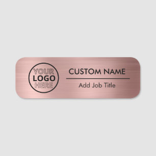 Rose Gold Metallic Business Logo Custom Employee N Name Tag