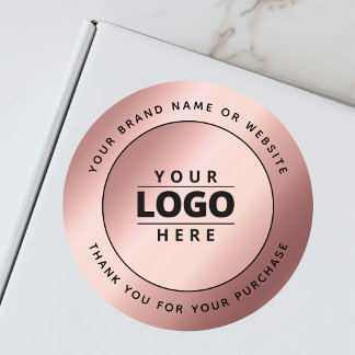 Rose Gold Metallic Business Logo Website Shipping Classic Round Sticker