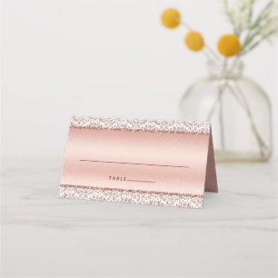 Rose Gold Metallic Damask Monogram Glam Wedding Place Card
