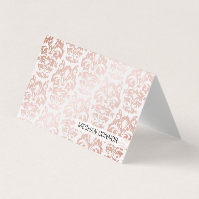 Rose Gold Metallic Damask Pattern Business Card (Front)