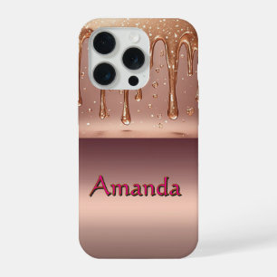 Rose Gold Metallic Dripping Liquid With Glitter iPhone 15 Pro Case