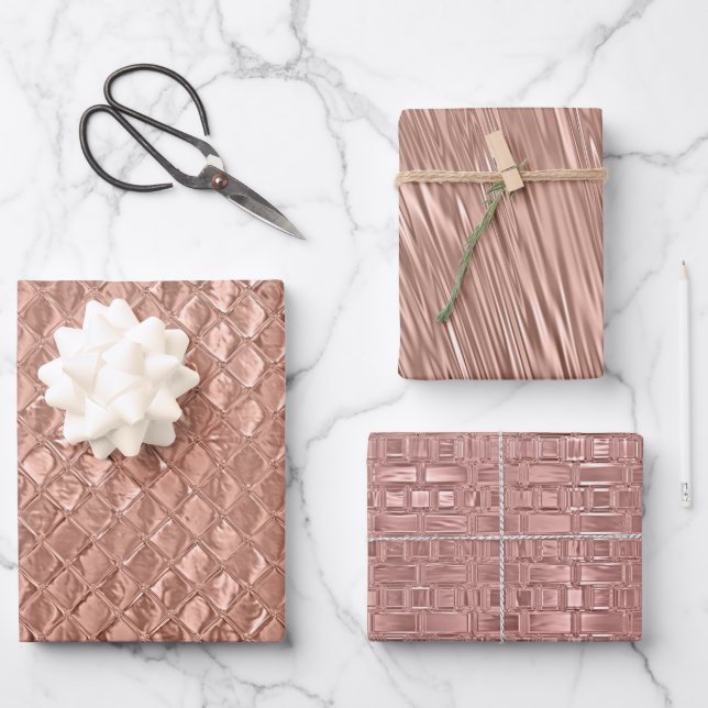 Rose Gold Metallic Foil Look Textured Wrapping Paper Sheet (Front)
