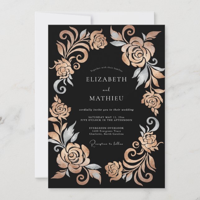 Rose Gold Metallic Formal Wedding Invitation (Front)