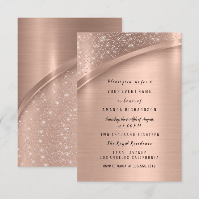 Rose Gold Metallic Glitter Bridal Sweet 16th Invitation (Front/Back)